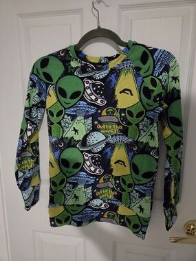 Kids Green Alien Print Long Sleeve Tee